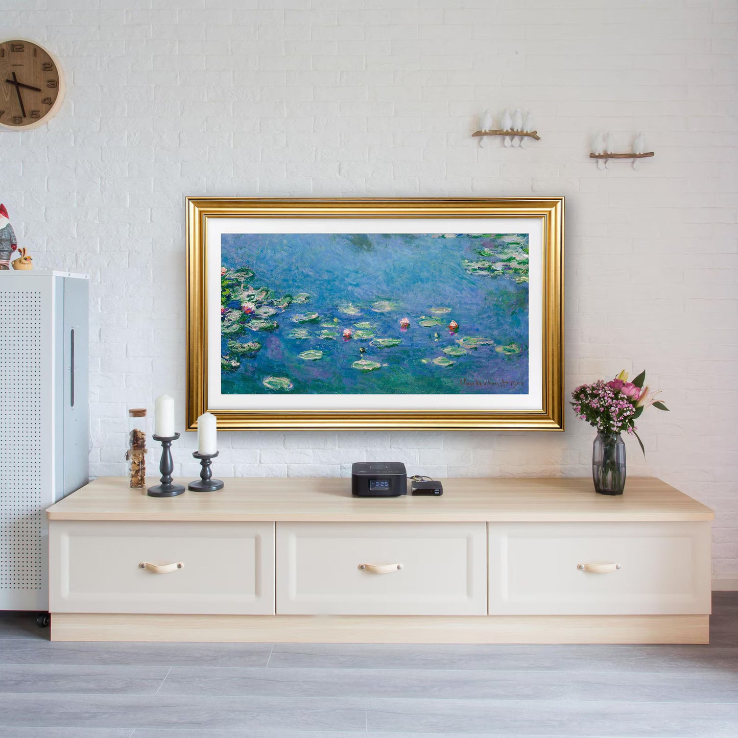 Gold TV Frame Bezel, Customizable Wooden TV Frame Compatible with All TV Brands, Decorative Bezel Frame for The Frame TV, Modern Walnut Finish Television Frame for Living Room Wall Decor