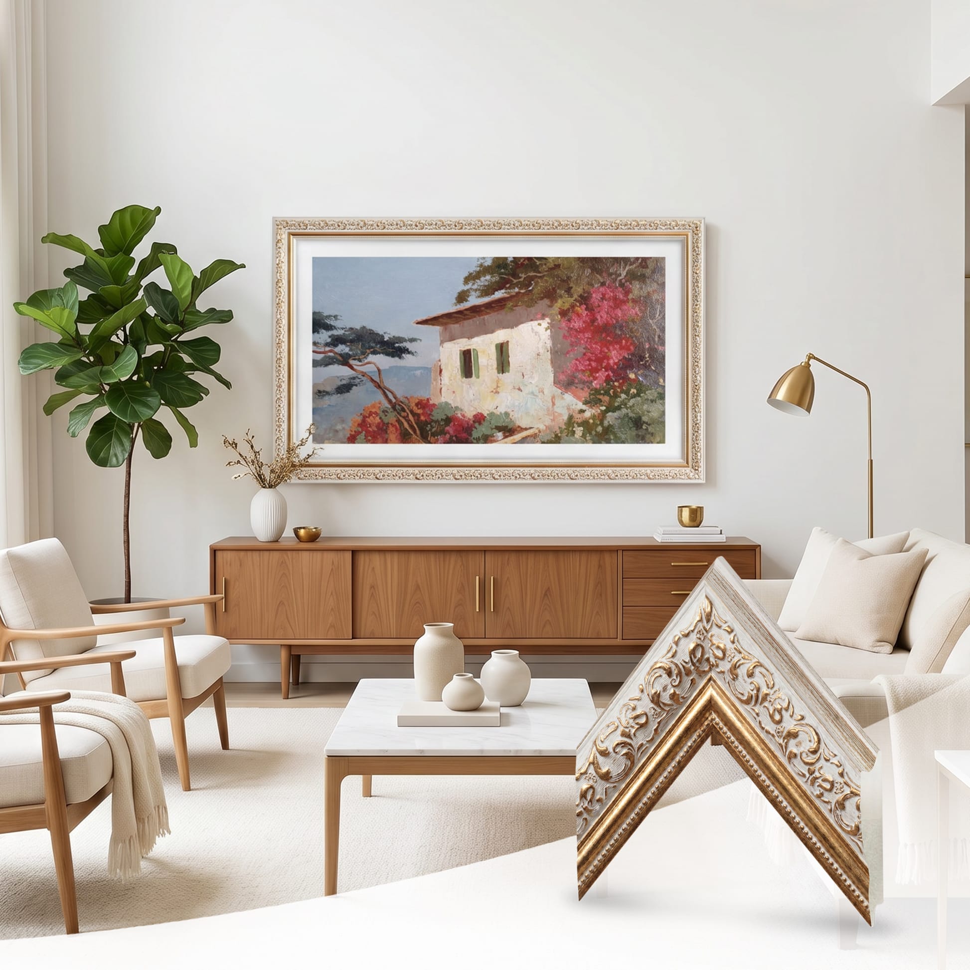 Rome White Gold Tv Frame