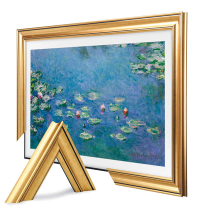 Gold TV Frame Bezel, Customizable Wooden TV Frame Compatible with All TV Brands, Decorative Bezel Frame for The Frame TV, Modern Walnut Finish Television Frame for Living Room Wall Decor
